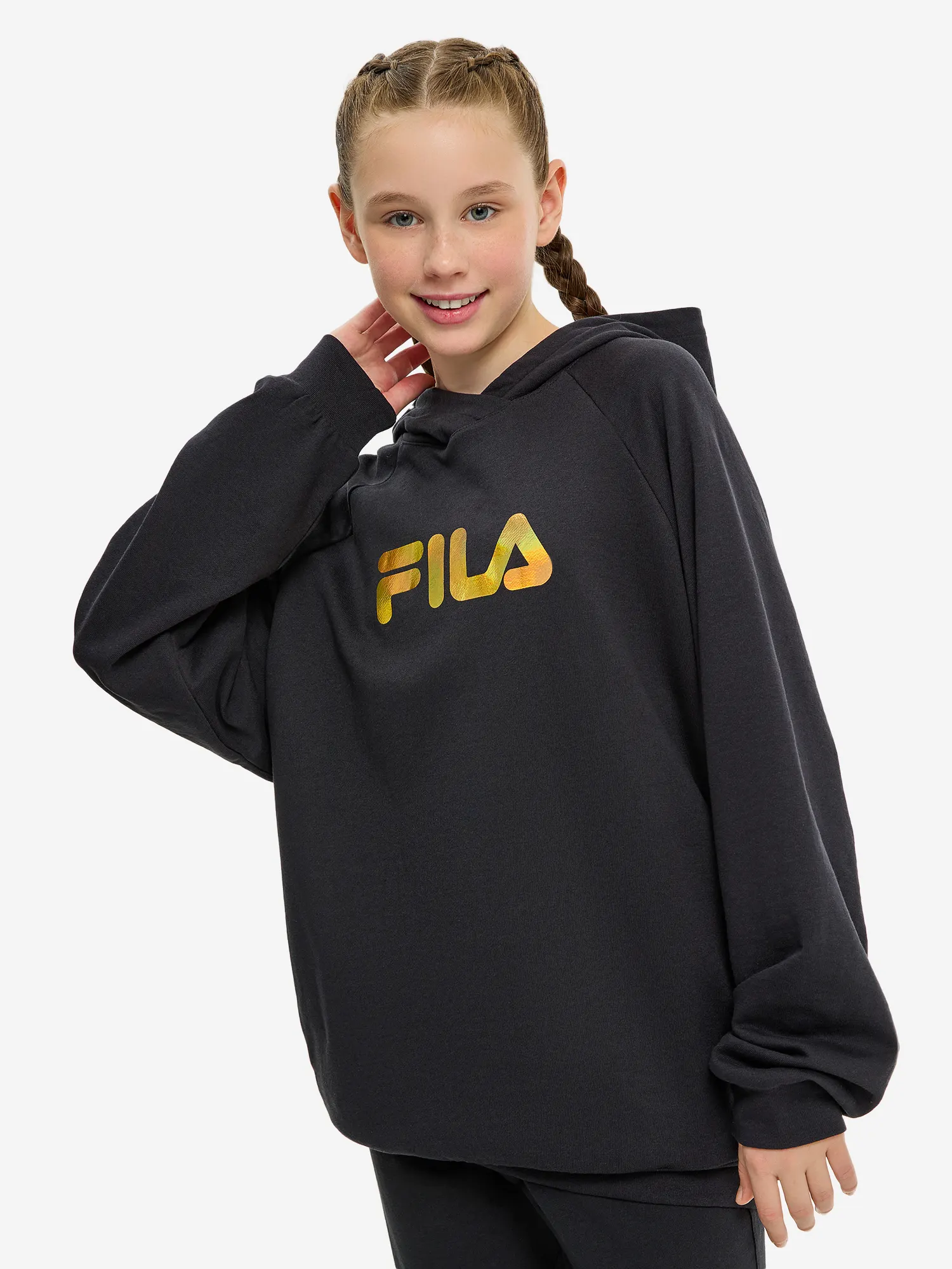 Худи для девочек оверсайз FILA Черный